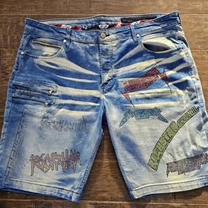 Rockstar Original Men's Sequined "Bling" Button-Fly Denim Shorts sz 38
